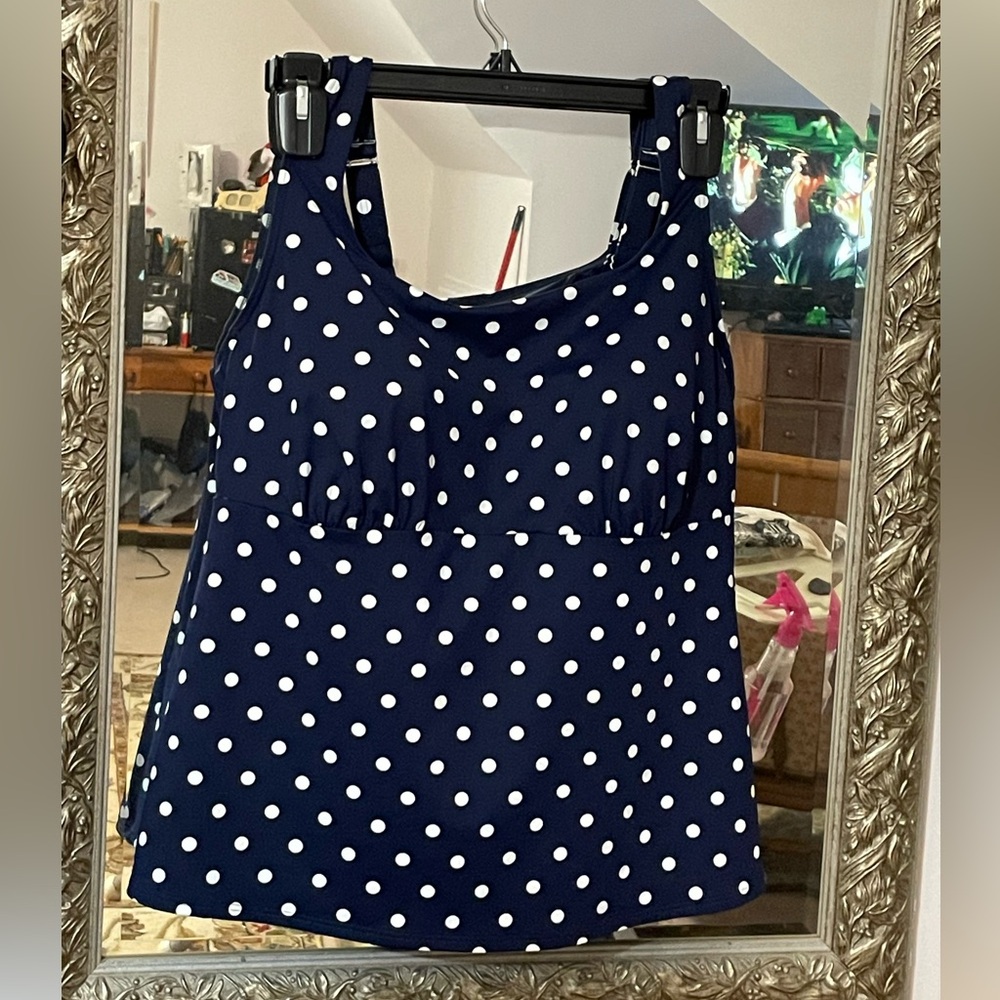 Navy Polka Dot Women's Swim Top